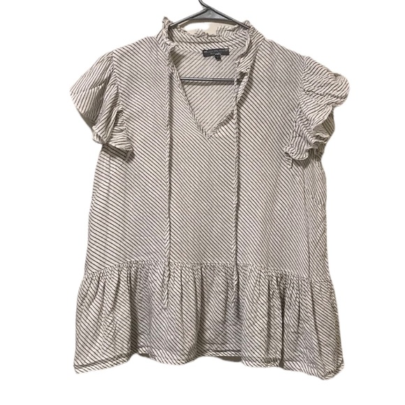 Piazza del Tempio Ruffled Linen Blouse, Size Large - Picture 1 of 9